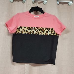 Hotouch Girls Shirt, Size: S, Pink, Leopard Print, & Black